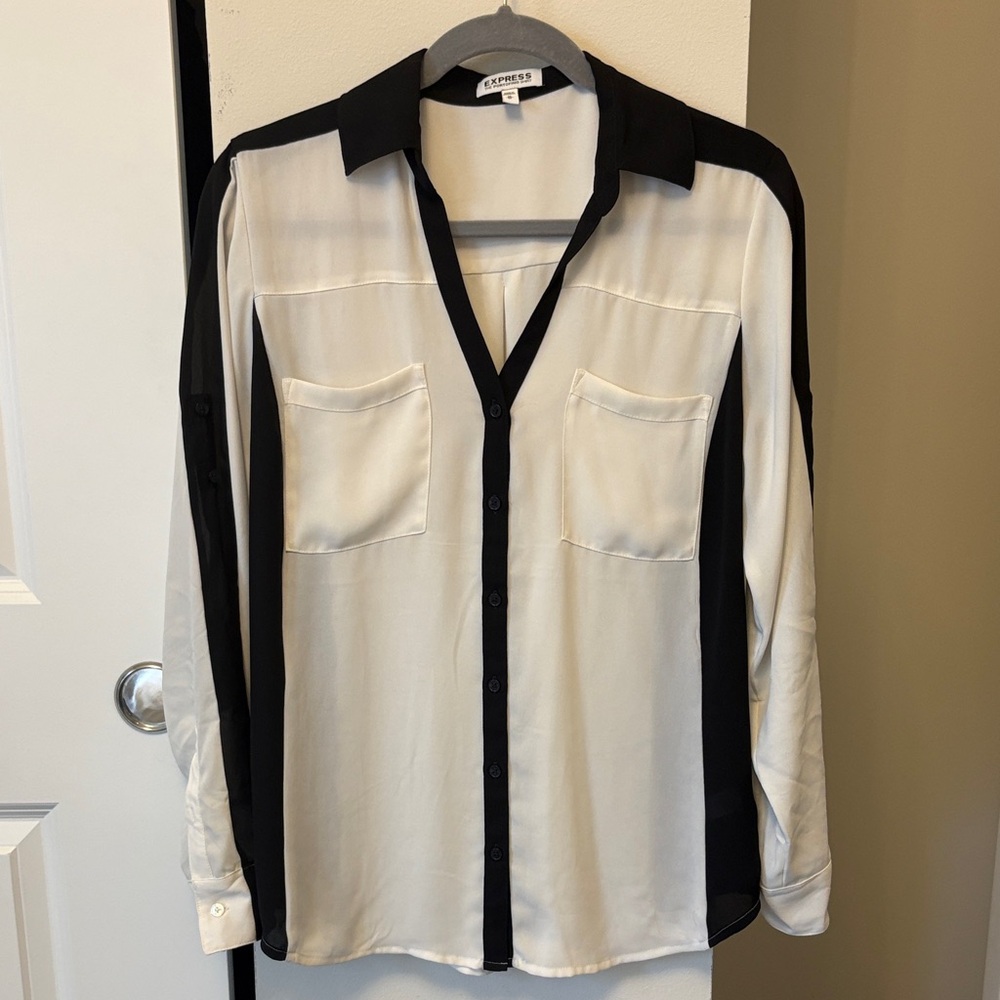 Express Black and Cream Casual Button-Down Shirt